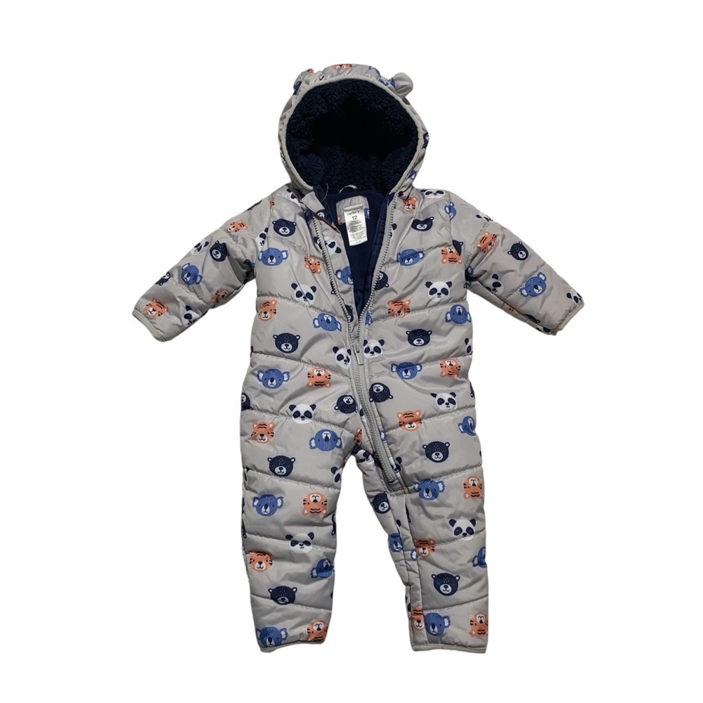Carter's Blue and Gray Full Body Snowsuit with Hood